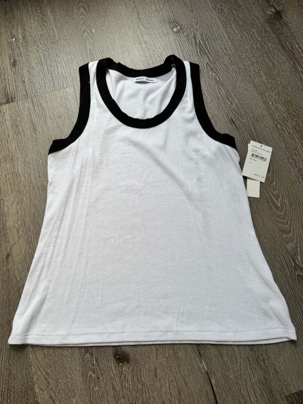 Sweet Romeo Ribbed Tank Top White Black Trim Racerback Medium NWT Nordstrom Rack
